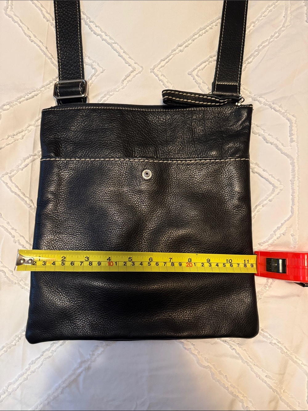Roots Black Leather Crossbody Bag with Contrast Stitching - Picture 11 of 13